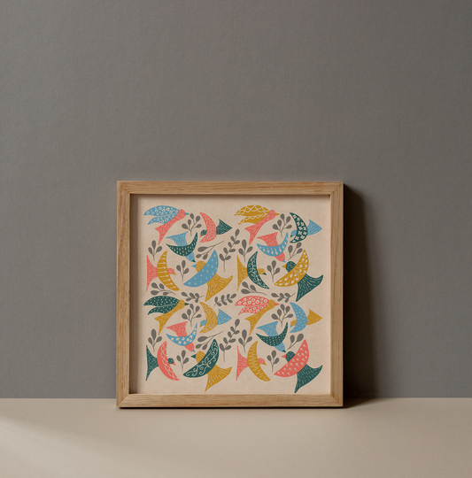 Folk Birds - 8x8 Art Print